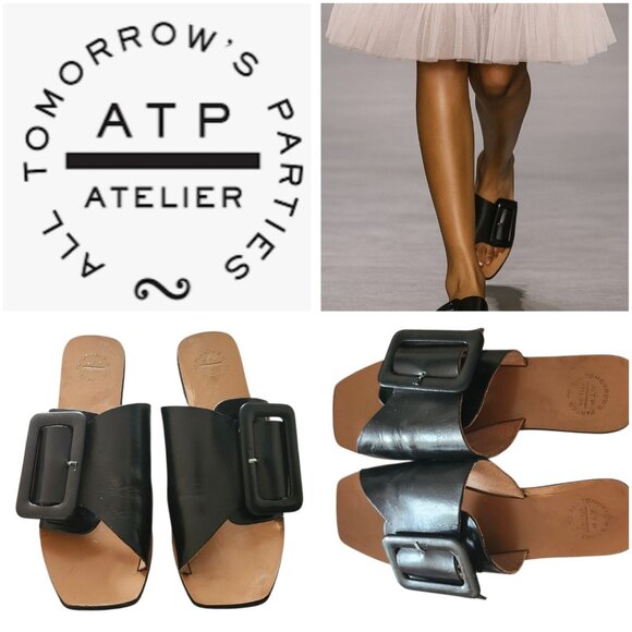 ATP ATELIER Women's Ceci flat Sandals Black Size EU 38/US 7.5 - Picture 1 of 12